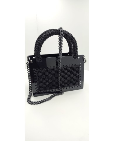Borsa artigianale in plexiglass nero e filo intrecciato – fatta a mano in Italia