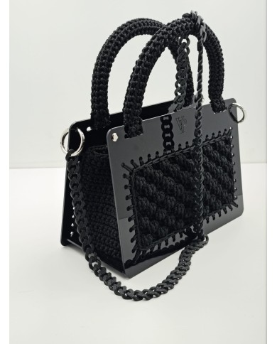 Borsa artigianale in plexiglass nero e filo intrecciato – fatta a mano in Italia